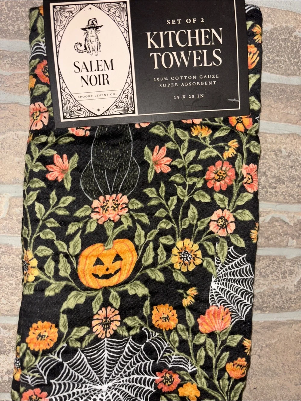 Salem Noir Halloween Kitchen Towel Set - Black with Orange & Green
